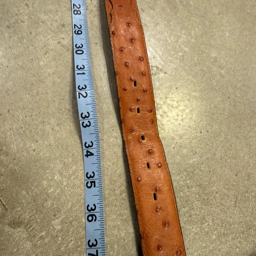 🍄 Ostrich Print Leather Belt Mens Size 34 - Picture 9 of 16